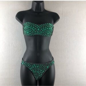 Xhilarartion green gray laser cut perforated bandeau bikini swimsuit XL